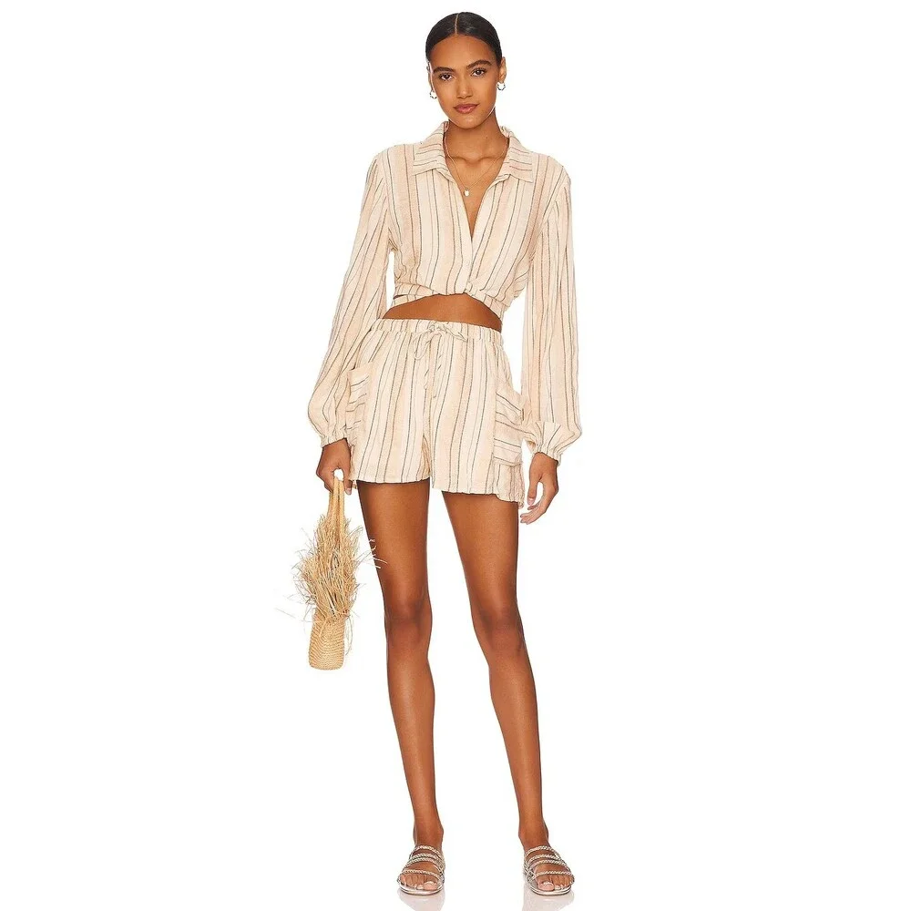 L*Space SOLDOUT Revolve Play it Cool Crop Button Up Stripe Top (S) - Picture 4 of 7